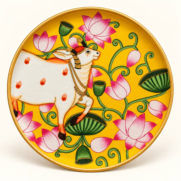 Kamdhenu Lotus Garden in Pichwai Plate by Diwakar Sharma