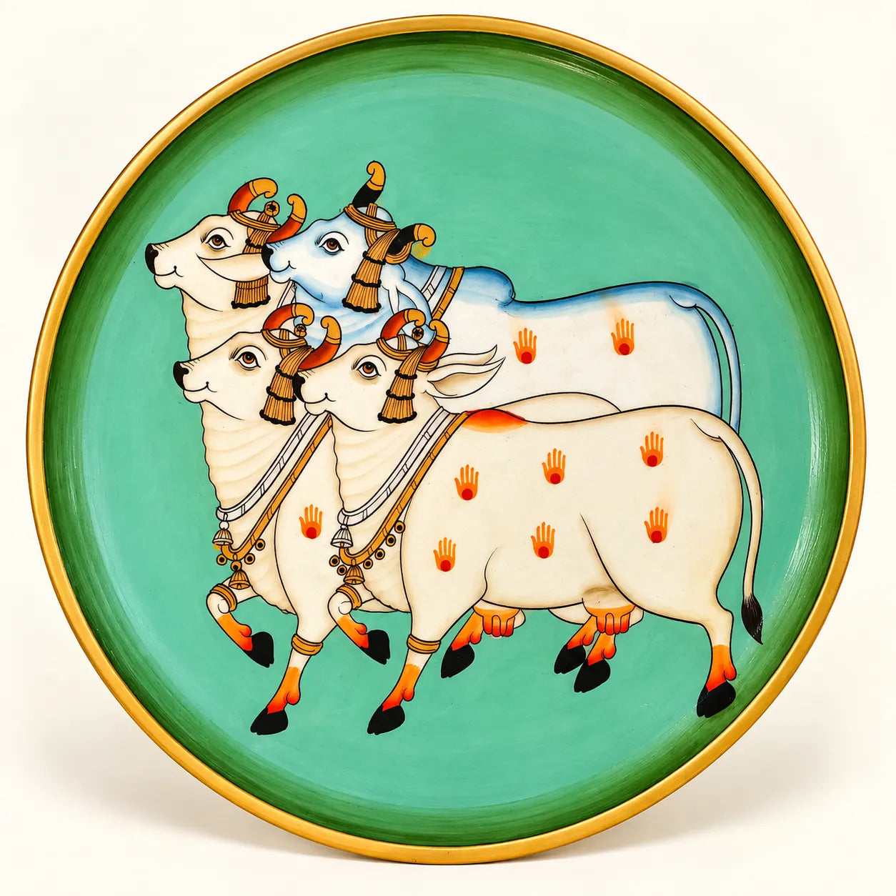 Sacred Cow Gathering in Pichwai Plate by Diwakar Sharma