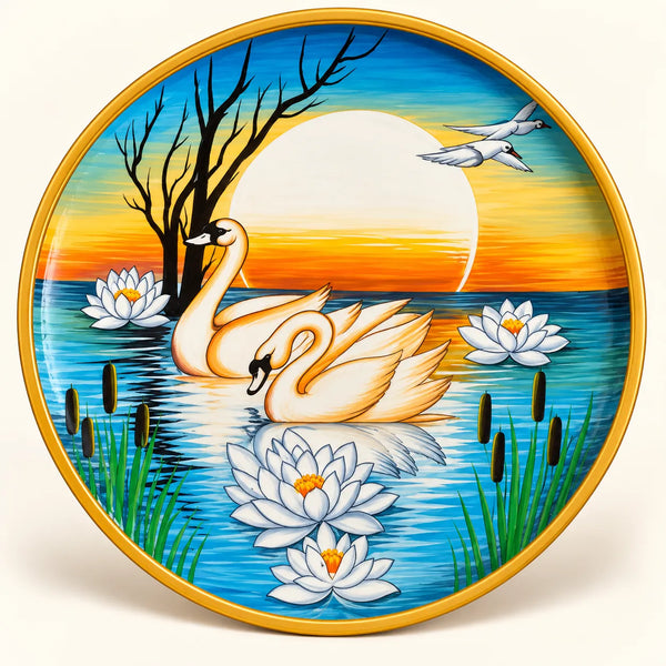 Swan & Lotus Serenity in Pichwai Plate by Diwakar Sharma
