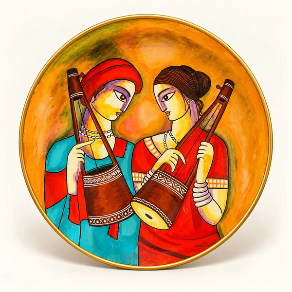 Melodic Folk Musicians in Pichwai Plate by Diwakar Sharma