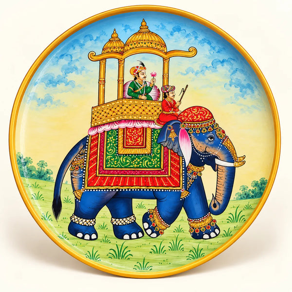 Royal Elephant Procession in Pichwai Plate by Diwakar Sharma
