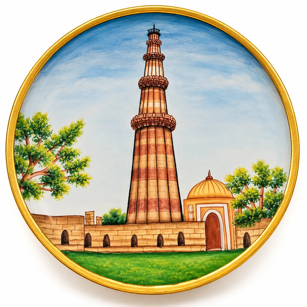 Qutub Minar Heritage in Pichwai Plate by Diwakar Sharma