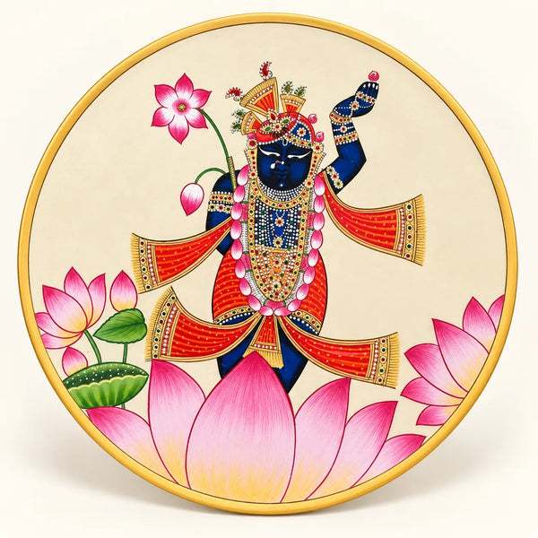 Shri Nathji on Lotus in Pichwai Plate by Diwakar Sharma