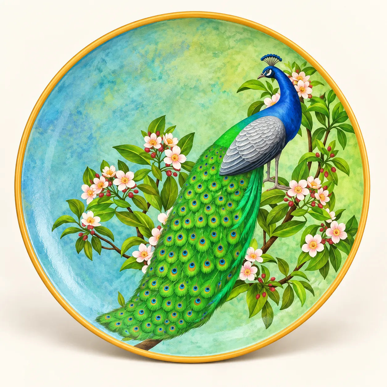Peacock Garden in Pichwai Plate by Diwakar Sharma