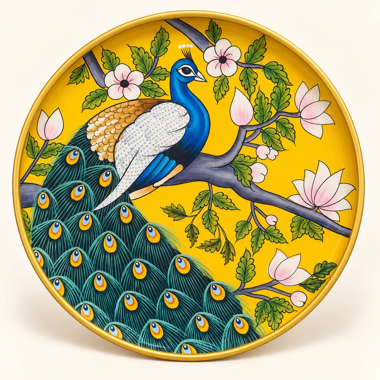 Peacock in Bloom in Pichwai Plate by Diwakar Sharma