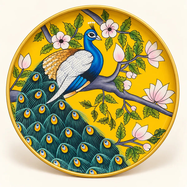 Peacock in Bloom in Pichwai Plate by Diwakar Sharma