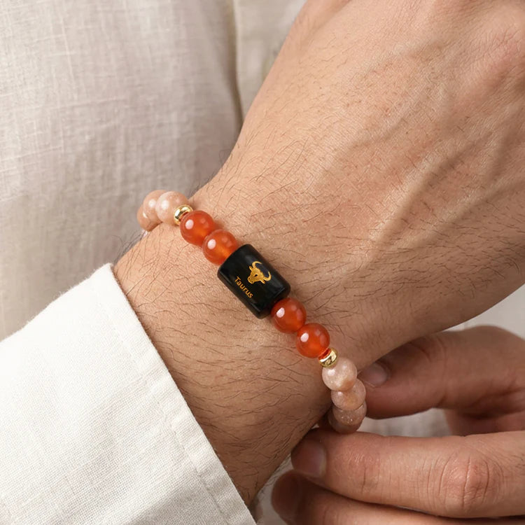 Taurus (वृषभ राशि) Zodiac Sunstone & Carnelian Bracelet