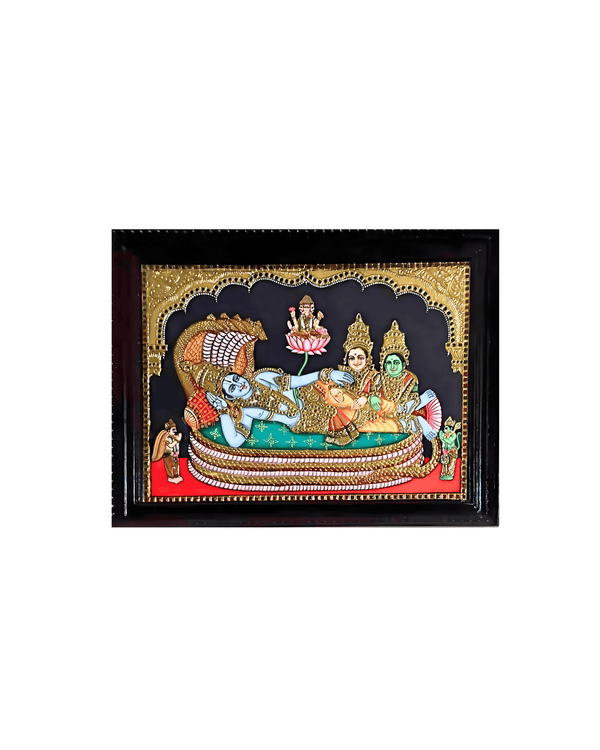 Sheshayi Vishnu with Sridevi and Bhudevi in Tanjore by Sarvanan