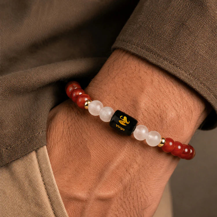 Virgo (कन्या राशि) Zodiac Carnelian & Milky Quartz Bracelet